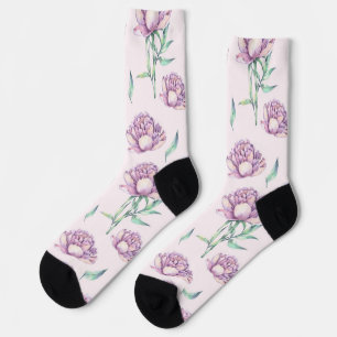 Vintage Violet Peony Flowers Seamless Pattern Socks