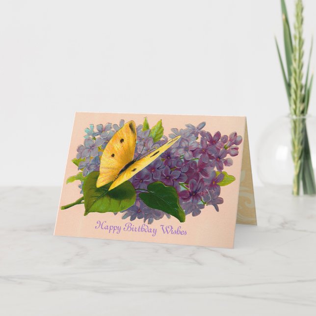 Vintage Violets and Butterfly Card (Front)
