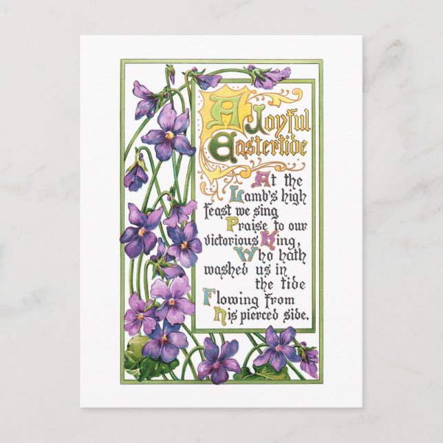 Vintage Violets and Religious Easter Verse Holiday Postcard (Front)
