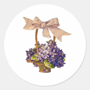 Vintage Violets in a Basket Classic Round Sticker