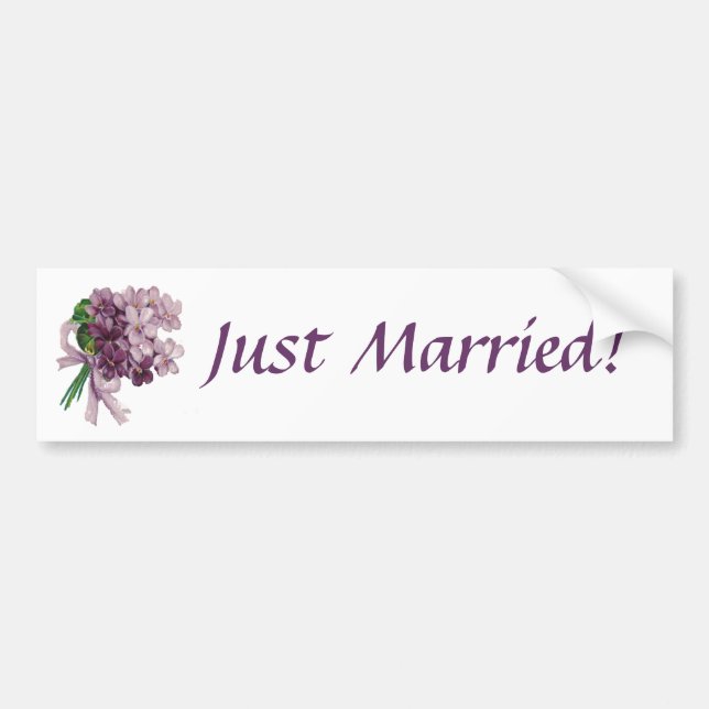 Vintage Violets Just Married Bumper Sticker (Front)