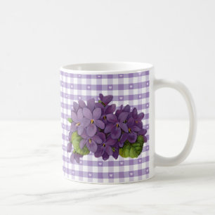 Vintage Violets on Gingham With Hearts Coffee Mug