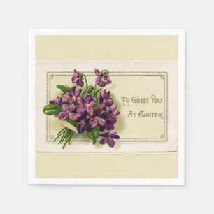 Vintage Violets To Greet You Easter Light Yellow Napkin