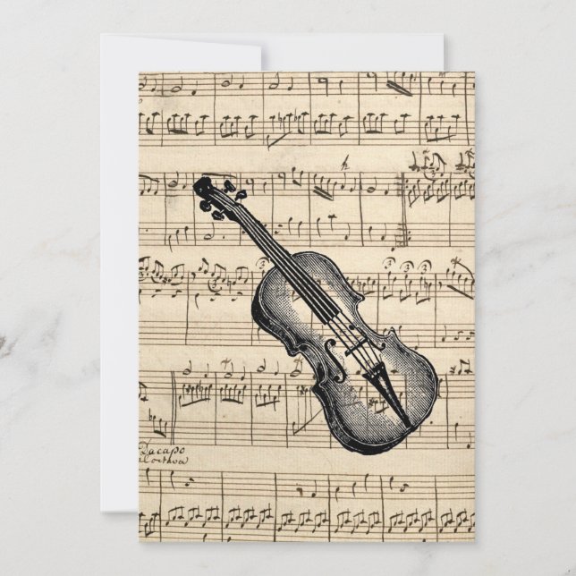 Vintage Violin and Sheet Music Flat Invitation (Front)