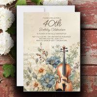 Vintage Violin Dusty Blue Flowers 40th Birthday