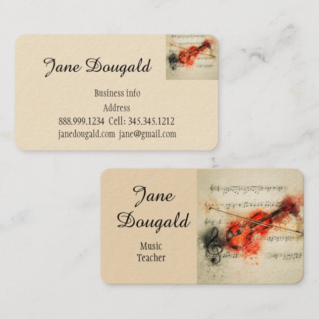 Vintage Violin Fiddle Musician Music Business Card (Front/Back)