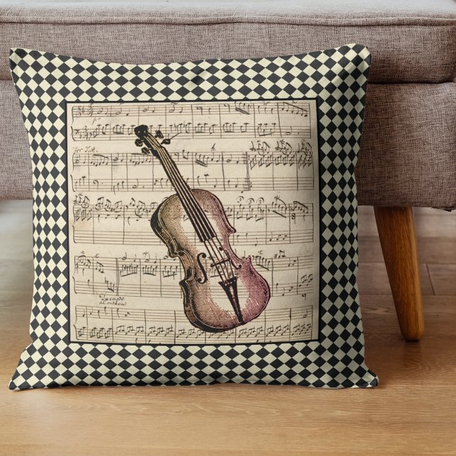 Vintage Violin Harlequin Border  Cushion (Creator Uploaded)