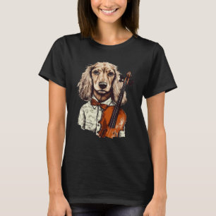 Vintage Violinist Dog Violin Musician String Play T-Shirt