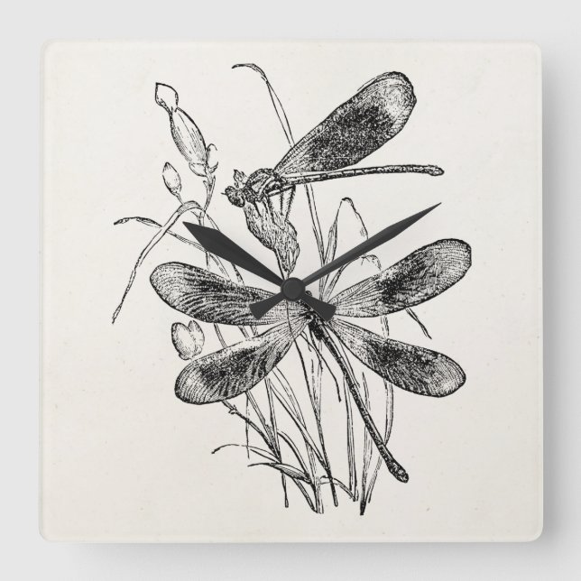 Vintage Virgin Dragonfly Personalised Template Square Wall Clock (Front)