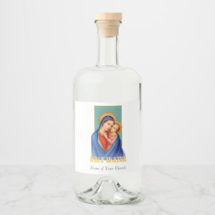 Vintage Virgin Mary and Jesus Holy Water Liquor Bottle Label