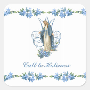 Vintage Virgin Mary Catholic Floral Religious Square Sticker
