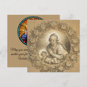 Vintage Virgin Mary & Jesus Religious New Year Card