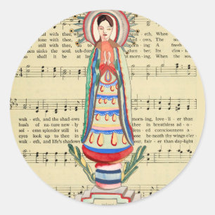 Vintage Virgin Mary Our Lady of Light folk art Classic Round Sticker