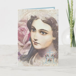 Vintage Virgin Mary  Religious Watercolor Cross Ca Card