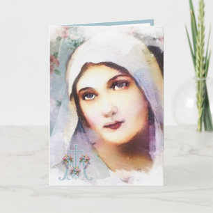 Vintage Virgin Mary  Religious Watercolor Cross Card