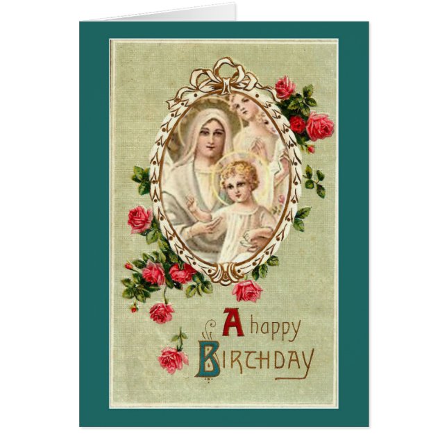 Vintage Virgin Mary with Child Jesus Angels Roses (Front)