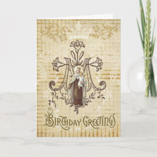 Vintage Virgin Mother Mary Mount Carmel Birthday Card