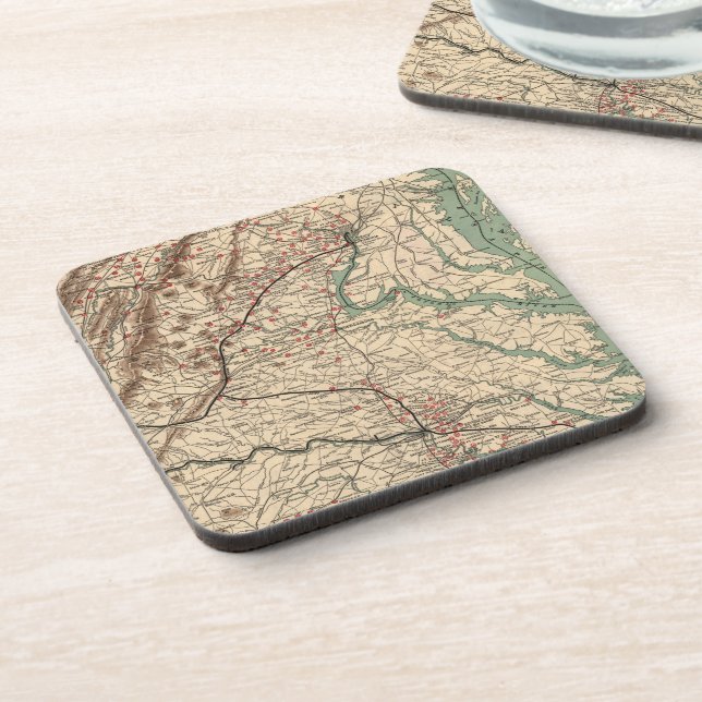 Vintage Virginia Civil War Battlefields Map, 1895 Coaster (Left Side)