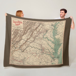 Vintage Virginia Civil War Battlefields Map, 1895 Fleece Blanket