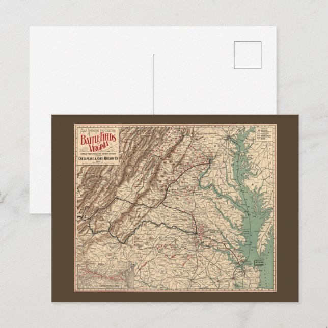 Vintage Virginia Civil War Battlefields Map, 1895 Postcard (Front/Back)