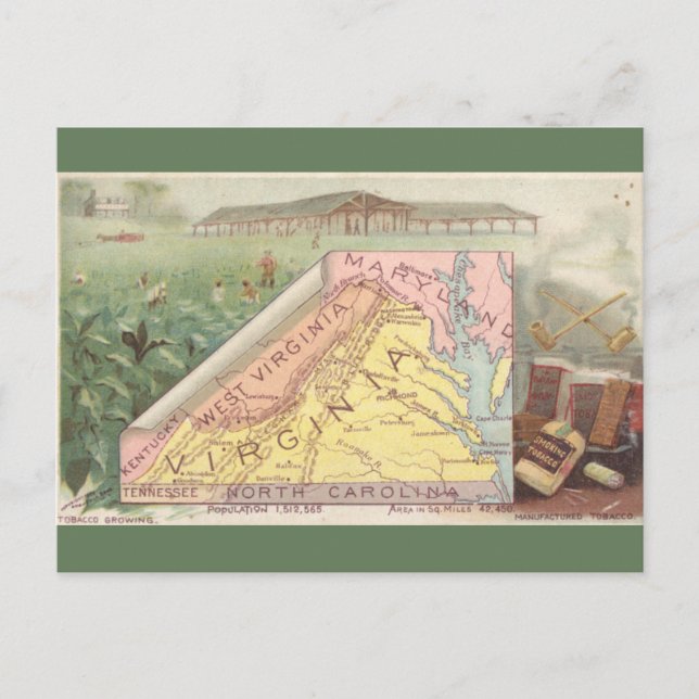 Vintage Virginia Map Postcard (Front)