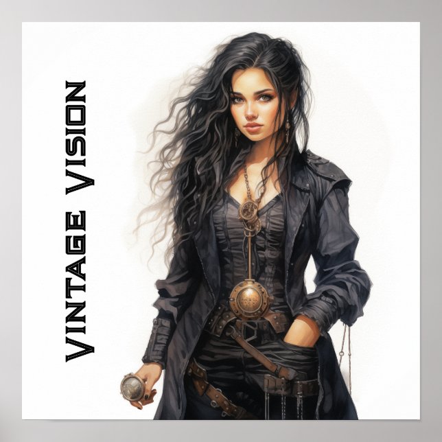 Vintage Vision Steampunk Young Woman Retro Poster (Front)