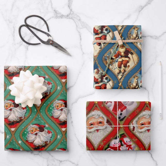 Vintage Visions of Santa Wrapping Paper Sheet (Front)