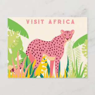 Vintage Visit Africa Pink Cheetah Postcard
