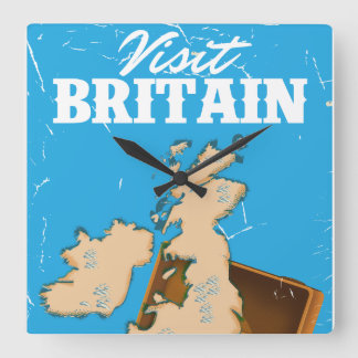 Vintage Visit Britain Travel Poster Square Wall Clock