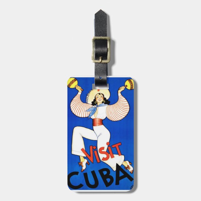 Vintage Visit Cuba Luggage Tag (Front Vertical)