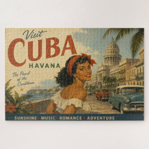 Vintage Visit Cuba Travel - Greetings From Havana Jigsaw Puzzle