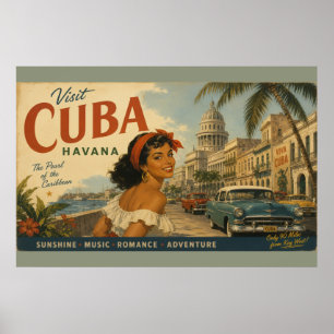 Vintage Visit Cuba Travel - Greetings From Havana Poster