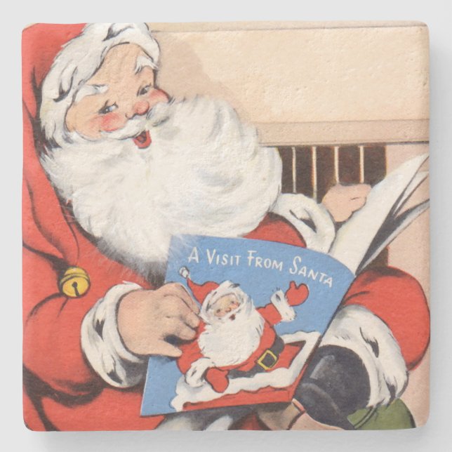 Vintage Visit From Santa Claus Stone Coaster (Front)
