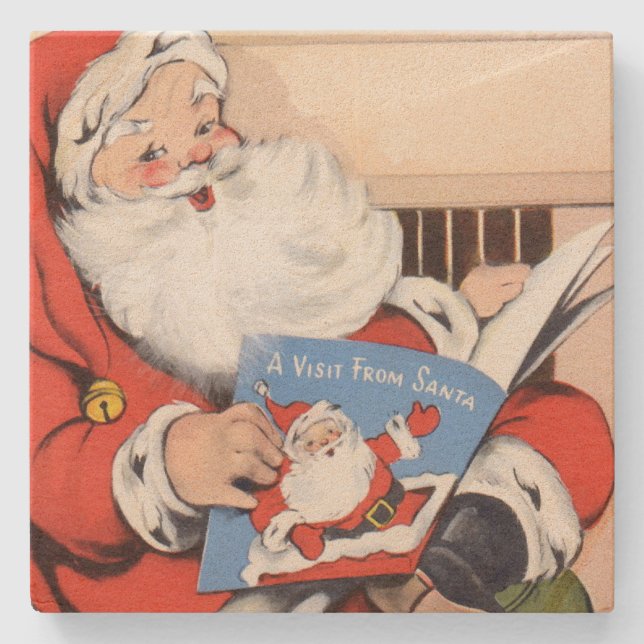 Vintage Visit From Santa Claus Stone Coaster (Front)