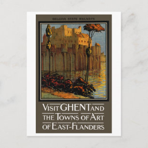 Vintage Visit Ghent Poster Postcard