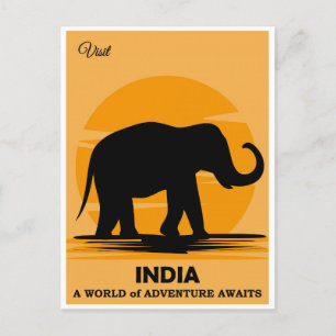 Vintage Visit India Elephant Travel Postcard