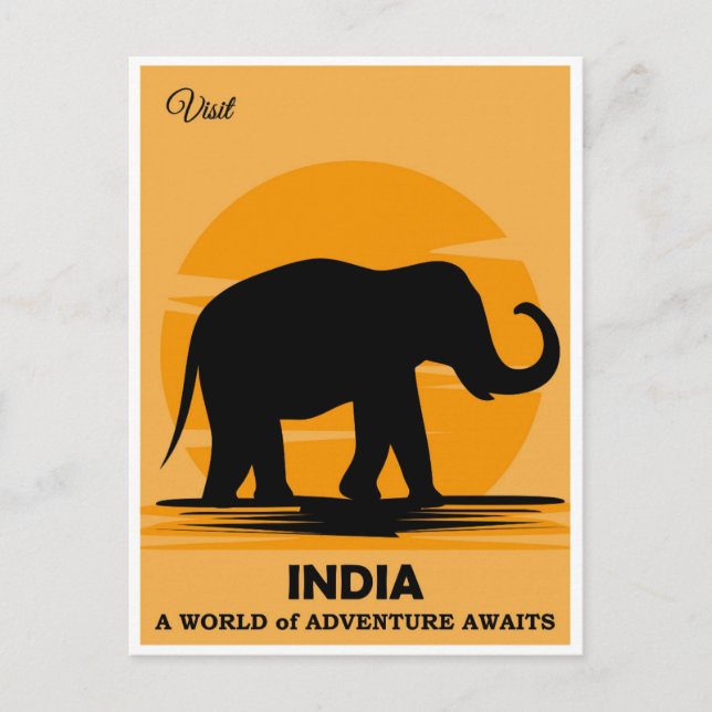 Vintage Visit India Elephant Travel Postcard (Front)