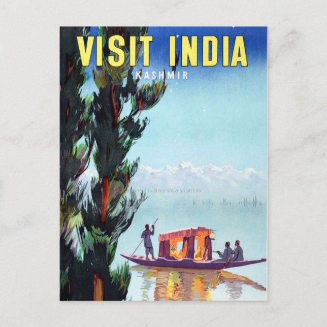Vintage Visit India Kashmir Travel Postcard (Front)
