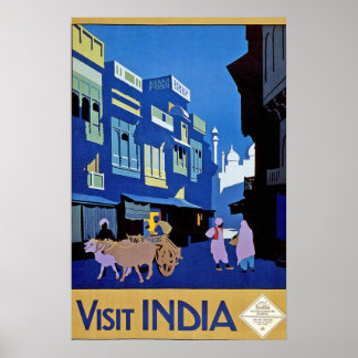 Vintage Visit India Travel Poster Print