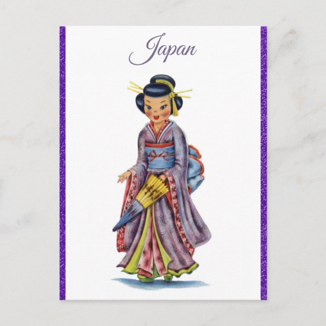 Vintage Visit Japan Japanese Geisha Travel Postcard (Front)