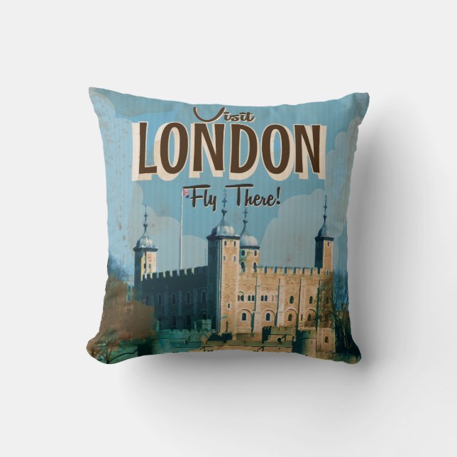 Vintage Visit London - Fly There Cushion (Front)