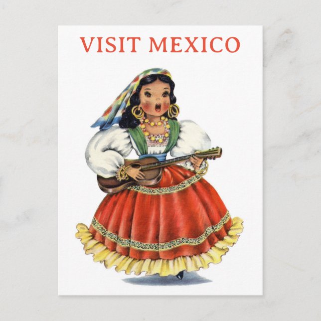 Vintage Visit Mexico Mexican Woman Travel Postcard (Front)
