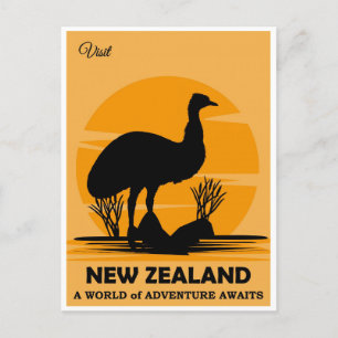Vintage Visit New Zealand Emu Travel Postcard