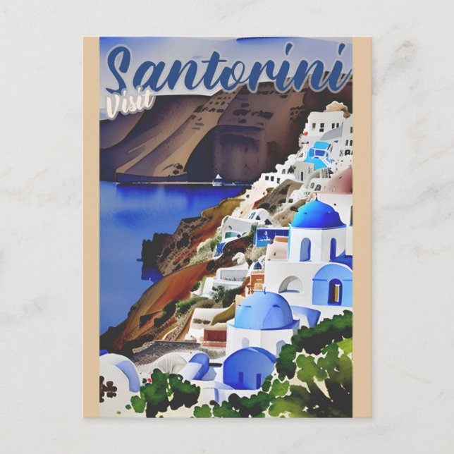 Vintage Visit Santorini Greece Greek Travel Postcard (Front)