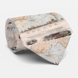 Vintage Volcano and Earthquake World Map (1852) Tie