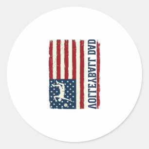 Vintage Volleyball Dad Patriotic Flag Shirt Design Classic Round Sticker