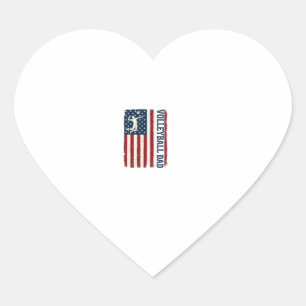 Vintage Volleyball Dad Patriotic Flag Shirt Design Heart Sticker