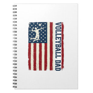 Vintage Volleyball Dad Patriotic Flag Shirt Design Notebook
