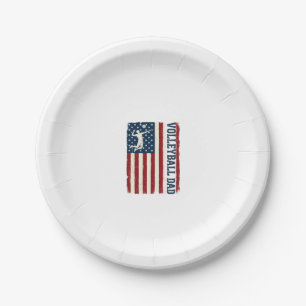Vintage Volleyball Dad Patriotic Flag Shirt Design Paper Plate