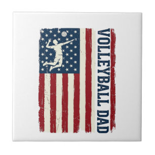 Vintage Volleyball Dad Patriotic Flag Shirt Design Tile